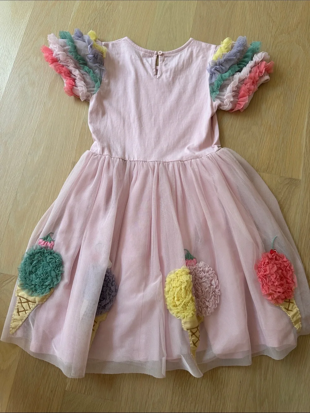 Mini Boden Pink Ice Cream Tulle Dress with Rainbow Ruffle Sleeves
